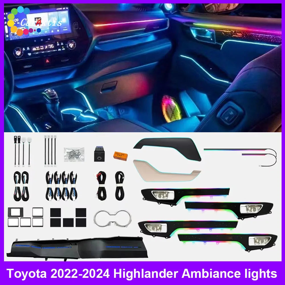 LED Atmosphere Light For Toyota Highlander 2022-2025 Dynamic Ambient Lighting 64 Colors