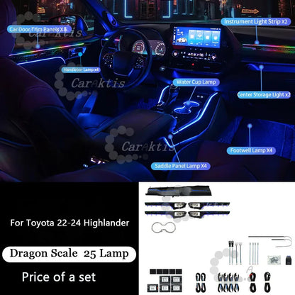 LED Atmosphere Light For Toyota Highlander 2015-2021 Dynamic Ambient Lighting 64 Colors