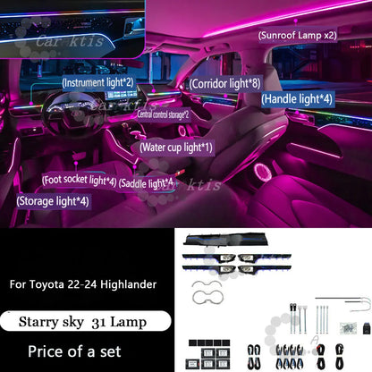 LED Atmosphere Light For Toyota Highlander 2015-2021 Dynamic Ambient Lighting 64 Colors