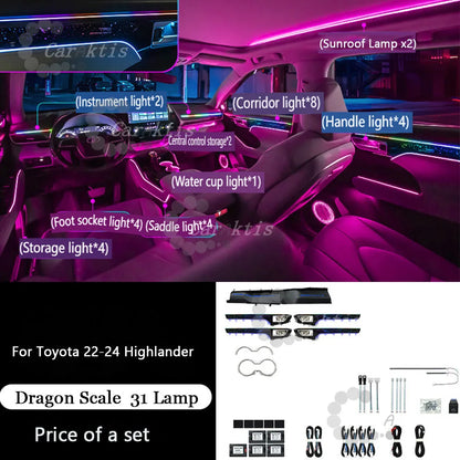 LED Atmosphere Light For Toyota Highlander 2015-2021 Dynamic Ambient Lighting 64 Colors