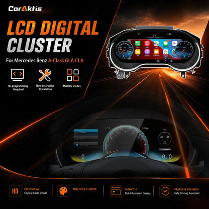 Caraktis 12.3-inch Ultra-HD Digital Instrument Cluster Upgrade for Mercedes-Benz A-Class, CLA, and GLA with instant 2-second startup.