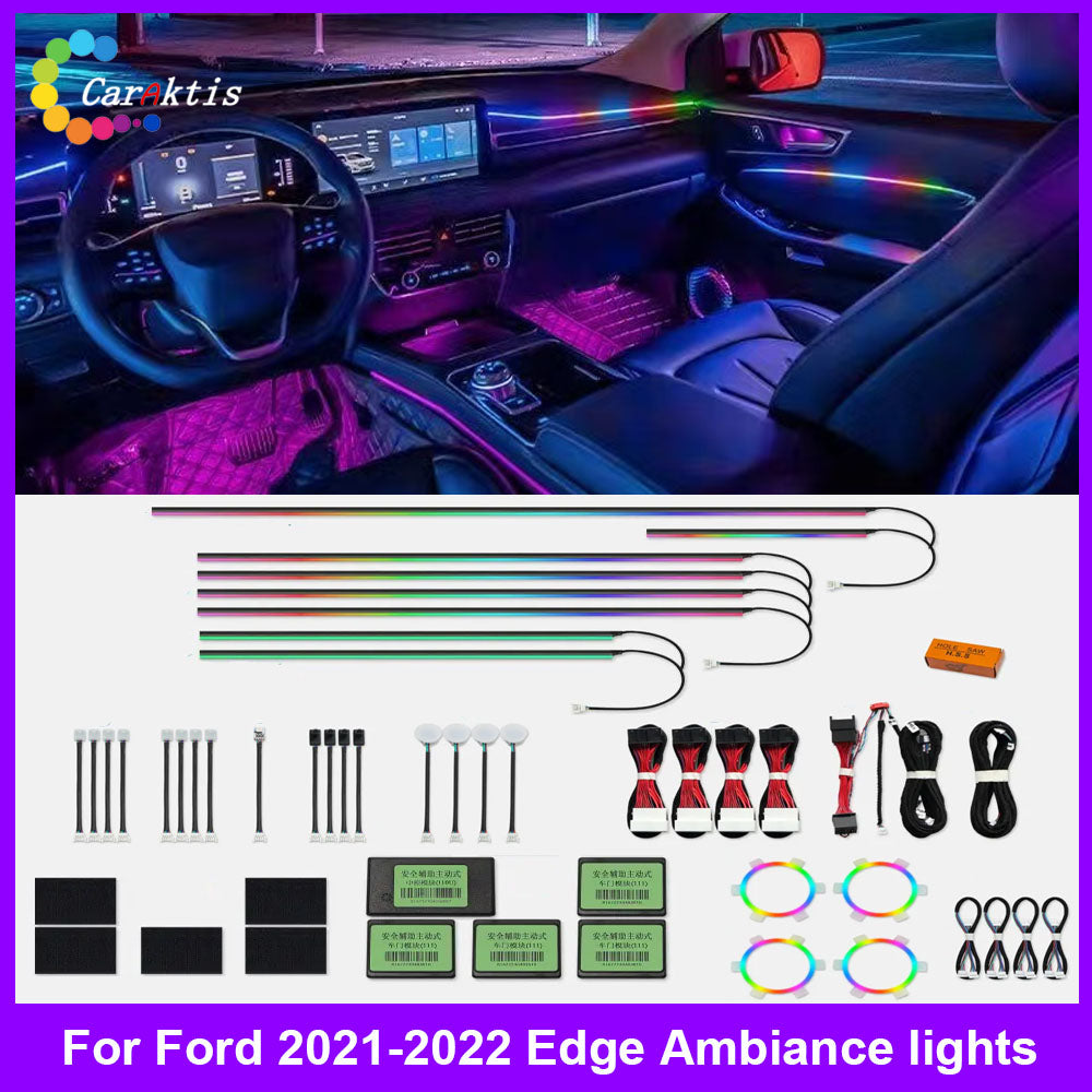 CarAkits For Ford Edge 2021-2024 Dynamic Lighting 64 Colors LED Ambient Light Kit