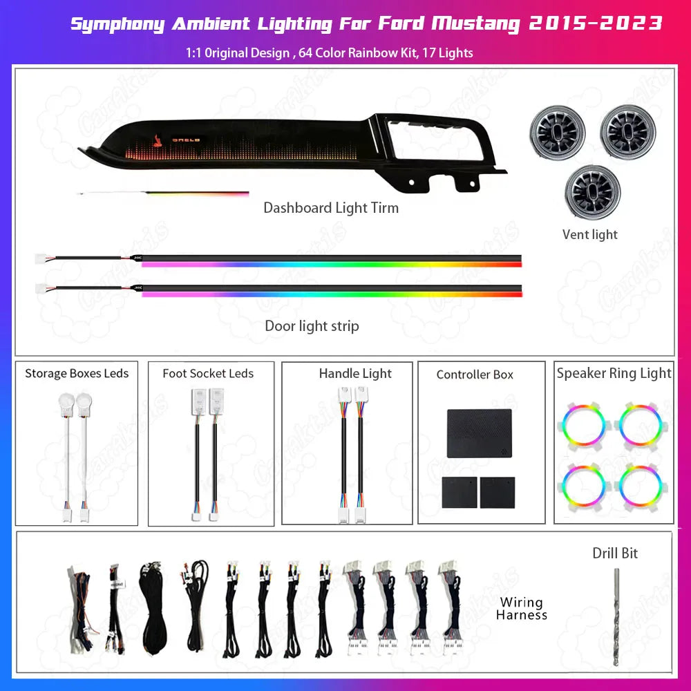Multi-Color Symphony LED Interior Lights for Ford Mustang 2015-2023 Atmosphere Lighting