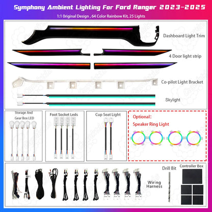 64 Colors Ambient Lighting Kit for Ford Ranger 2023–2025 | Interior LED Upgrade