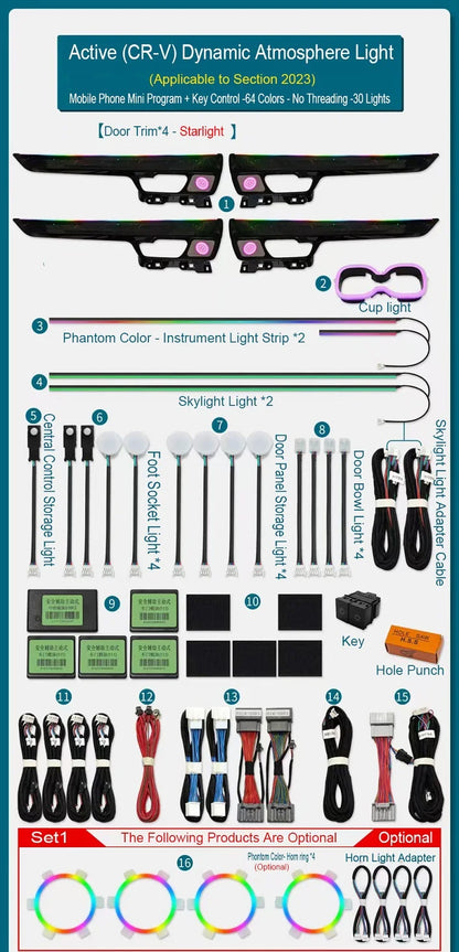 For Honda CRV 2023-2024 Active Dynamic Atmosphere Light Interior Trim Set Atmosphere Ambient Light Car Ambient Light Kit