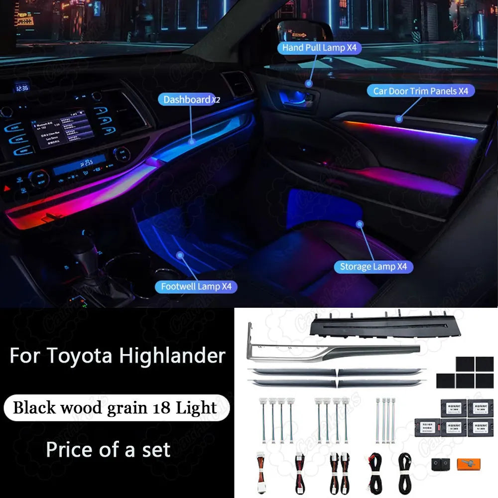 CarAkits Refit LED Ambient Light For Toyota Highlander 2015-2021 Dynamic Magic Color Interior Decoration