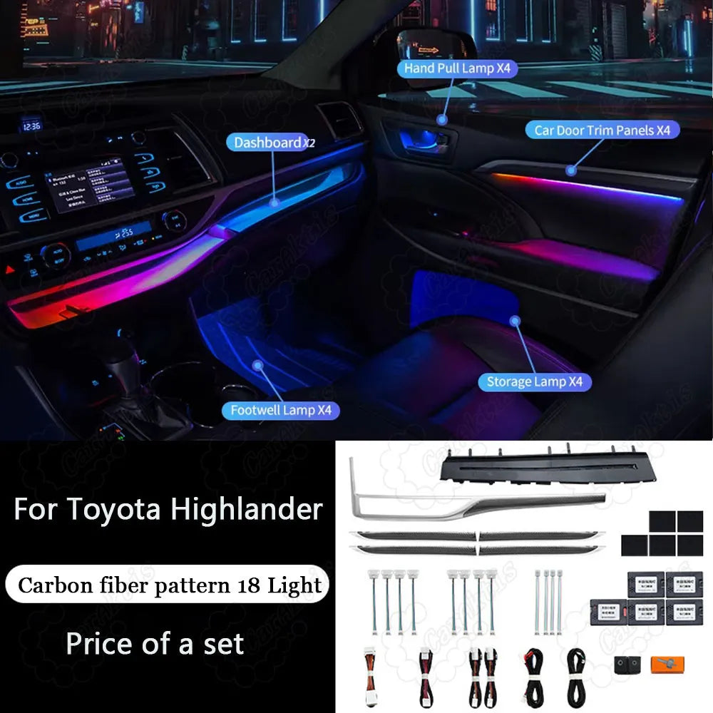 CarAkits Refit LED Ambient Light For Toyota Highlander 2015-2021 Dynamic Magic Color Interior Decoration