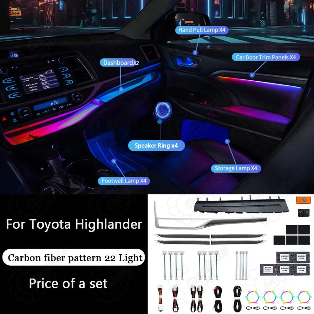 CarAkits Refit LED Ambient Light For Toyota Highlander 2015-2021 Dynamic Magic Color Interior Decoration