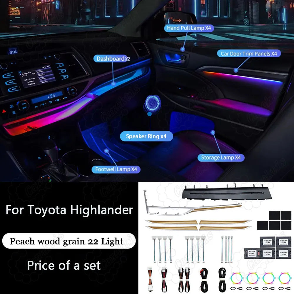 CarAkits Refit LED Ambient Light For Toyota Highlander 2015-2021 Dynamic Magic Color Interior Decoration