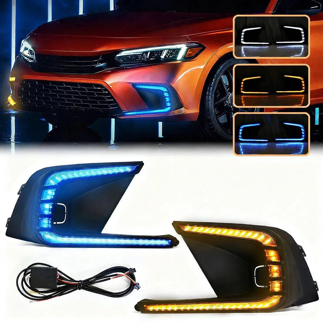 Honda Civic (2021-2024) LED Front DRL &amp; Rear Bumper Reflector Light Set