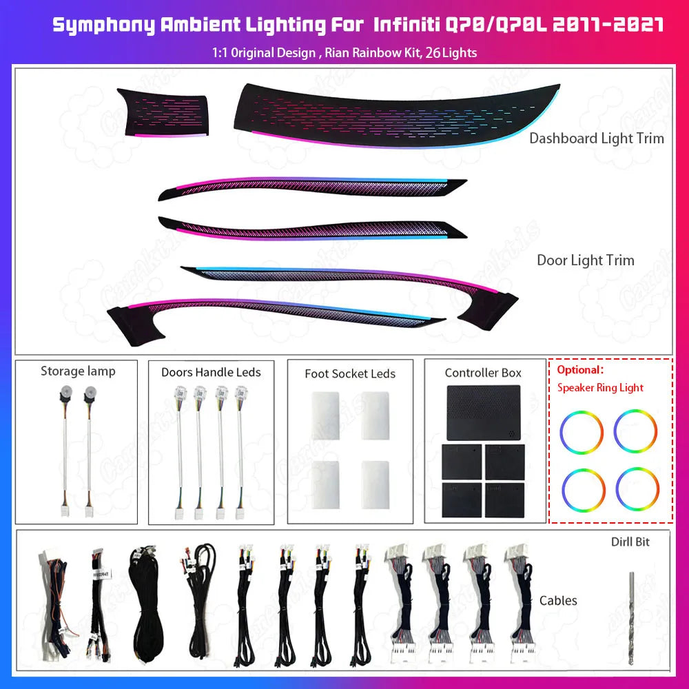 CarAktis 1:1 Mold Rainbow Symphony LED Ambient Light for Infiniti Q70 2011-2021 – Dynamic Interior Lighting Kit