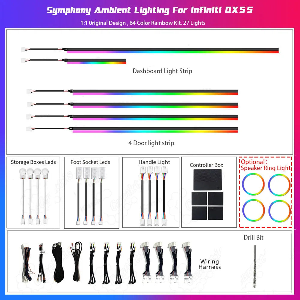 Ambient Light for Infiniti QX55 2022-2025 Multi-Color LED Interior Atmosphere Lamp
