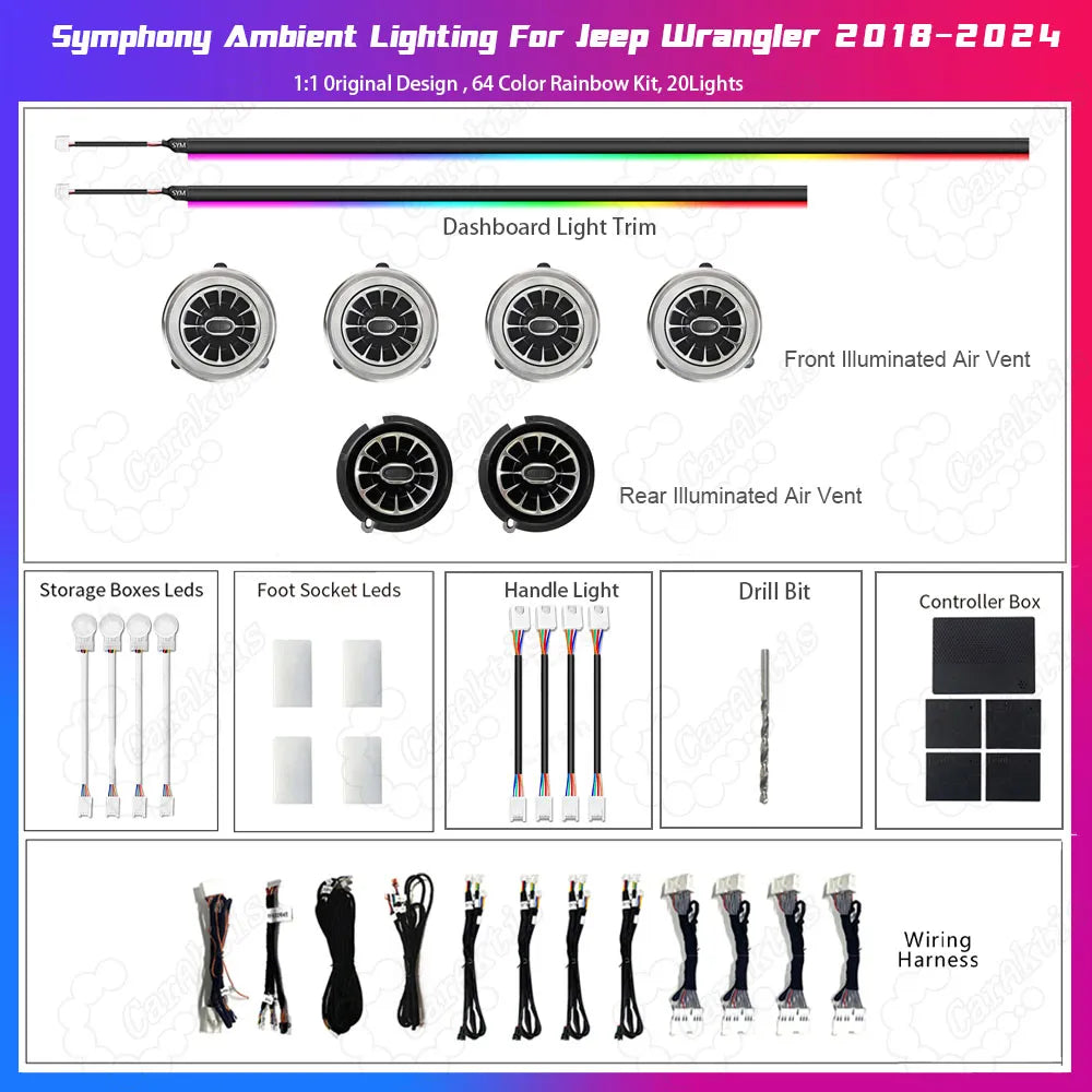 Jeep Gladiator / Wrangler JL Ambient Lighting Kit 2018–2023 | Symphony LED Interior Atmosphere Lights