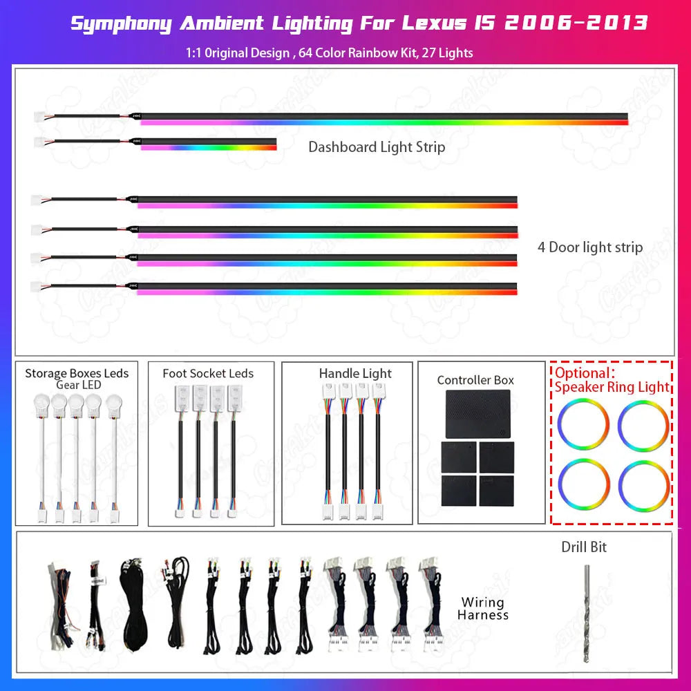 Lexus IS (2006-2013) RGB Symphony Ambient Lighting - 64-Color Interior Dynamic LED Neon Kit
