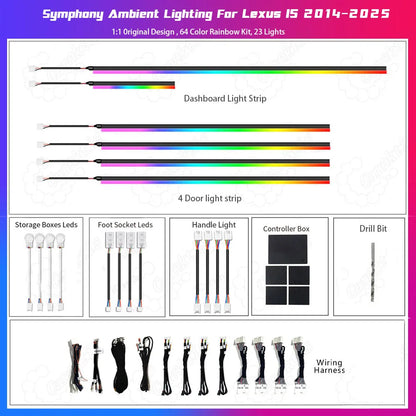 Interior Dynamic LED Ambient Lighting Kit for Lexus IS RC Series 2014-2026 - Multi-Color Streamer Atmosphere Light