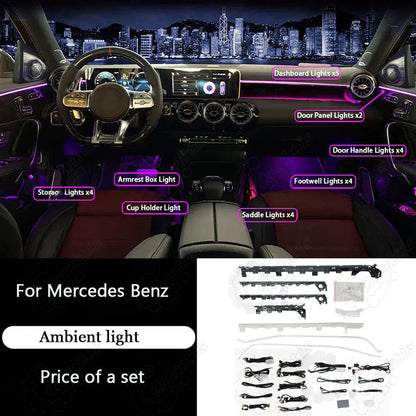 CarAkits 64 Colors LED Ambient Light For Mercedes-Benz W177 W118 W247 A/B/CLA 2020-2024 Automotive Interior Decoration