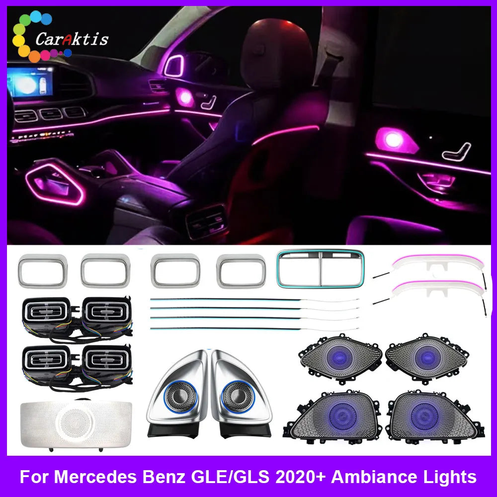 Full Set for 2020-2025 Mercedes-Benz GLE/GLS  W167 X167 LED Ambient Light Rotary Tweeter Luminous Turbine Vent Car Door Speaker Cover