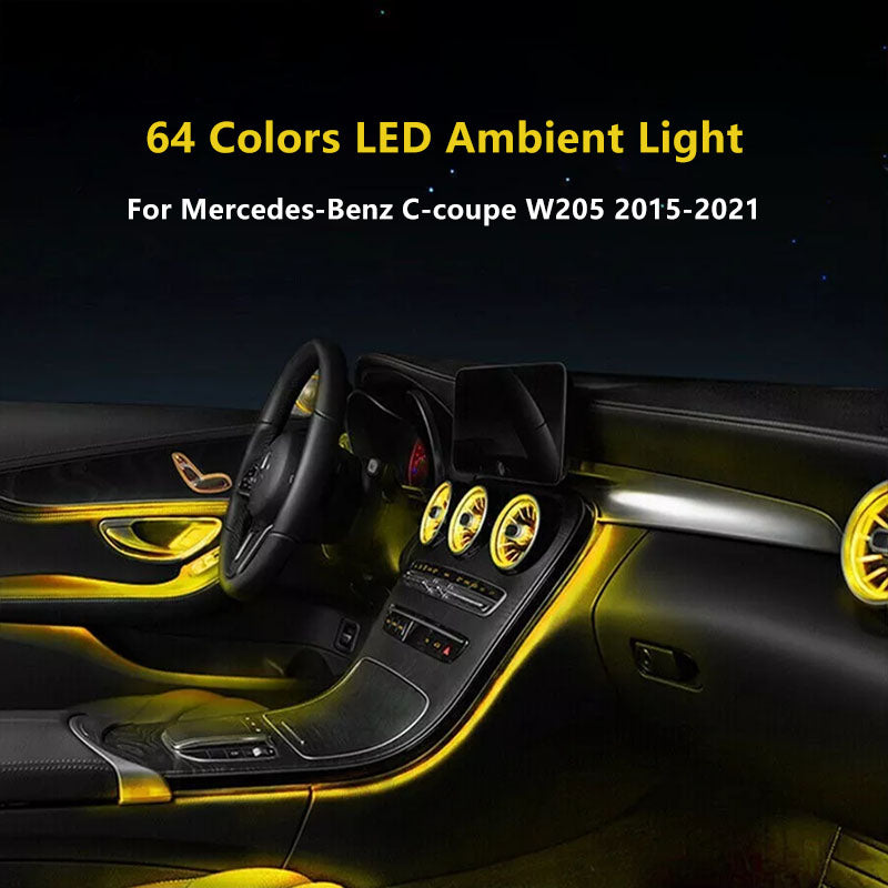 CarAktis 64 Colors Dynamic Lighting Automotive Decoration For Mercedes-Benz C/GLC W205/X253 2015-2021 LED Ambient Light