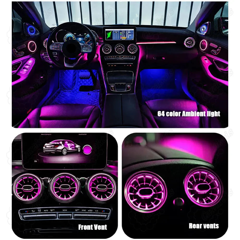 CarAktis 64 Colors Dynamic Lighting Automotive Decoration For Mercedes-Benz C/GLC W205/X253 2015-2021 LED Ambient Light