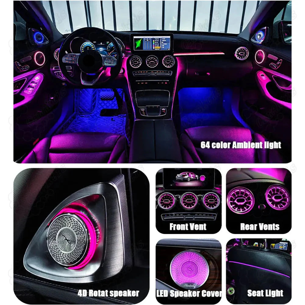 CarAktis 64 Colors Dynamic Lighting Automotive Decoration For Mercedes-Benz C/GLC W205/X253 2015-2021 LED Ambient Light