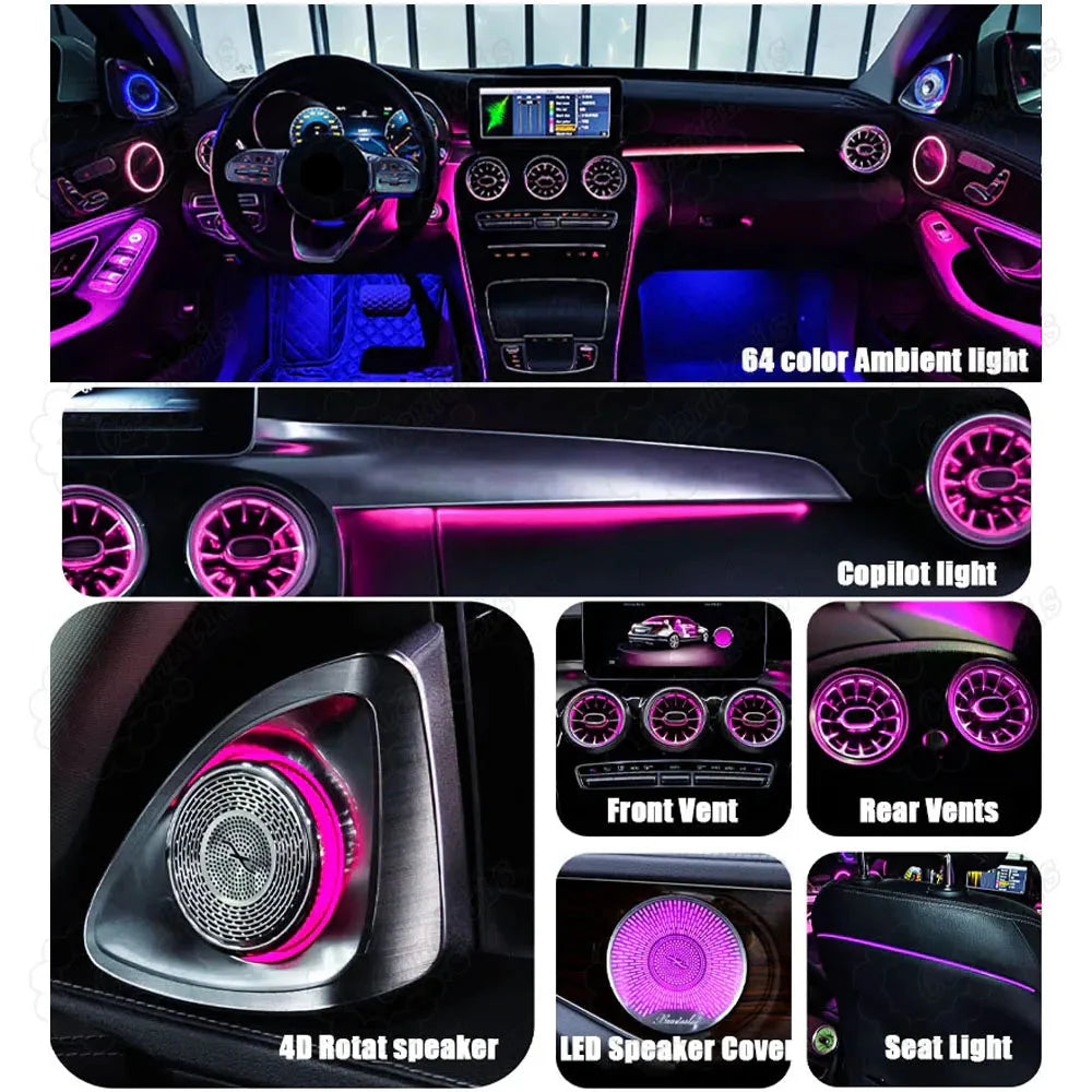 CarAktis 64 Colors Dynamic Lighting Automotive Decoration For Mercedes-Benz C/GLC W205/X253 2015-2021 LED Ambient Light