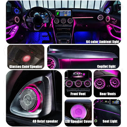 CarAktis 64 Colors Dynamic Lighting Automotive Decoration For Mercedes-Benz C/GLC W205/X253 2015-2021 LED Ambient Light