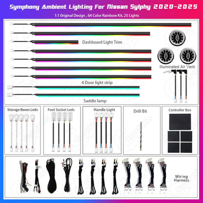 64-Color LED Interior Ambient Light for 2020-2025 Nissan Sylphy RHD | Safety & Style Upgrade