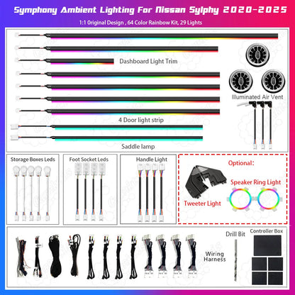 64-Color LED Interior Ambient Light for 2020-2025 Nissan Sylphy RHD | Safety & Style Upgrade