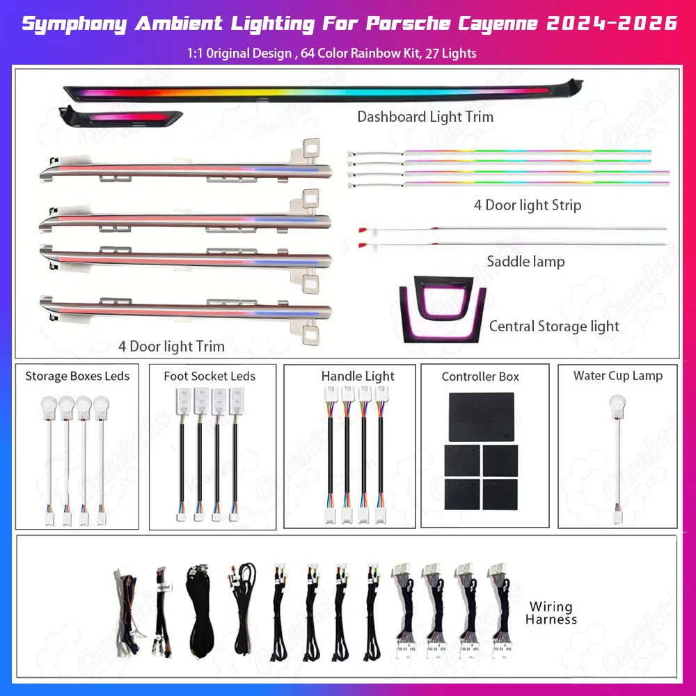 Premium Dynamic LED Ambient Lighting for Porsche Cayenne 2024-2026 | Interior Symphony Light Upgrade