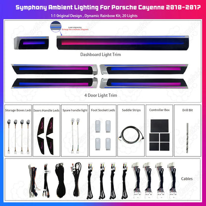 CarAkits Ambient Lighting LED Trim Panel For Porsche Cayenne 2018-2023 Interior Environment Atmosphere Light