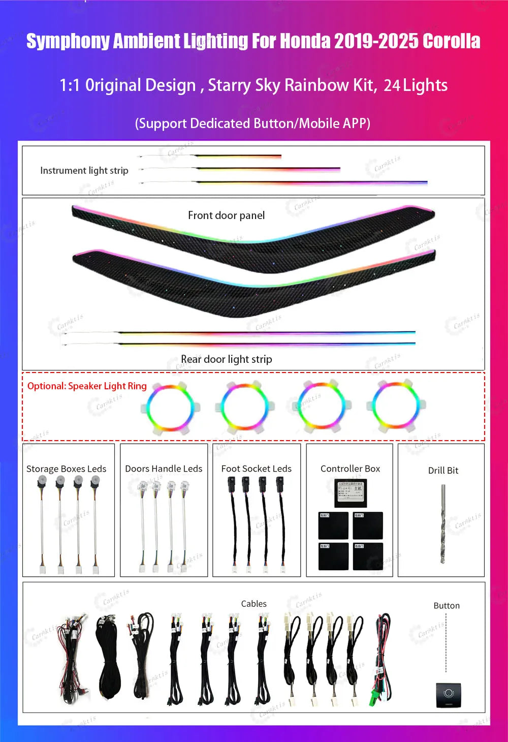 CarAkits Symphony LED Ambient Light For Toyota Corolla 2019-2025 Dynamic Atmosphere Strip Accessories