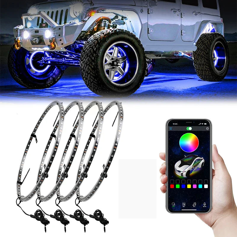 Symphony LED Car Hub Lamp Double Sided APP Waterproof Neon Wheel Ring 12V Auto Decorative Atmosphere Light