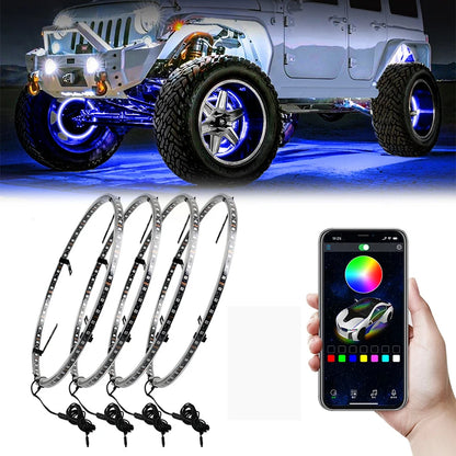 Symphony LED Car Hub Lamp Double Sided APP Waterproof Neon Wheel Ring 12V Auto Decorative Atmosphere Light
