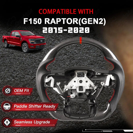 Customized Carbon Fiber Steering Wheel for Ford F-150 Raptor 2015-2020