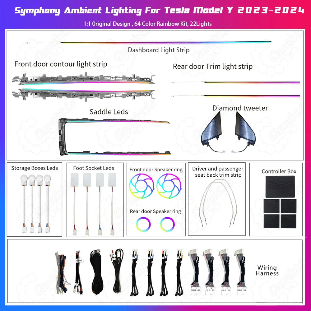 CarAktis Radium Carving LED Kit: Tesla Model Y (2023-2024) Smart Safety Ambient Lighting