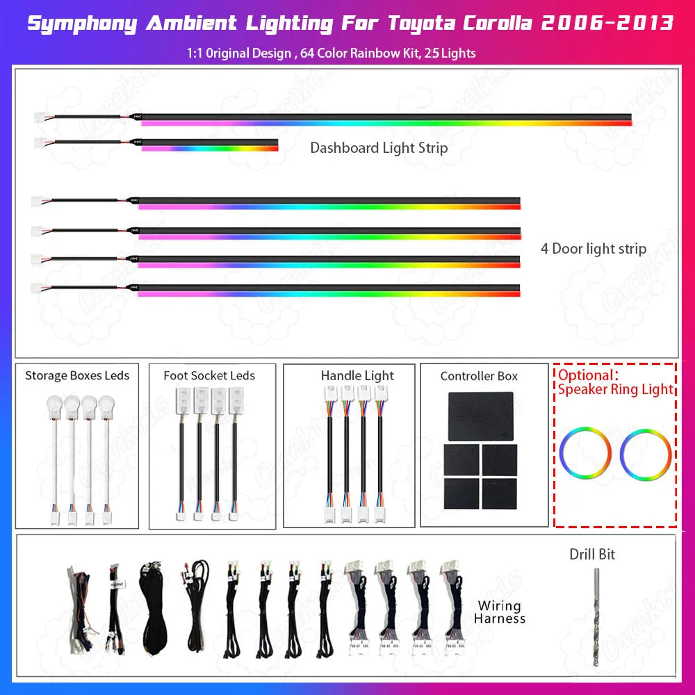 Dynamic Flowing LED Interior Ambient Light for Toyota Corolla 2006-2012 | App Control &amp; RGB
