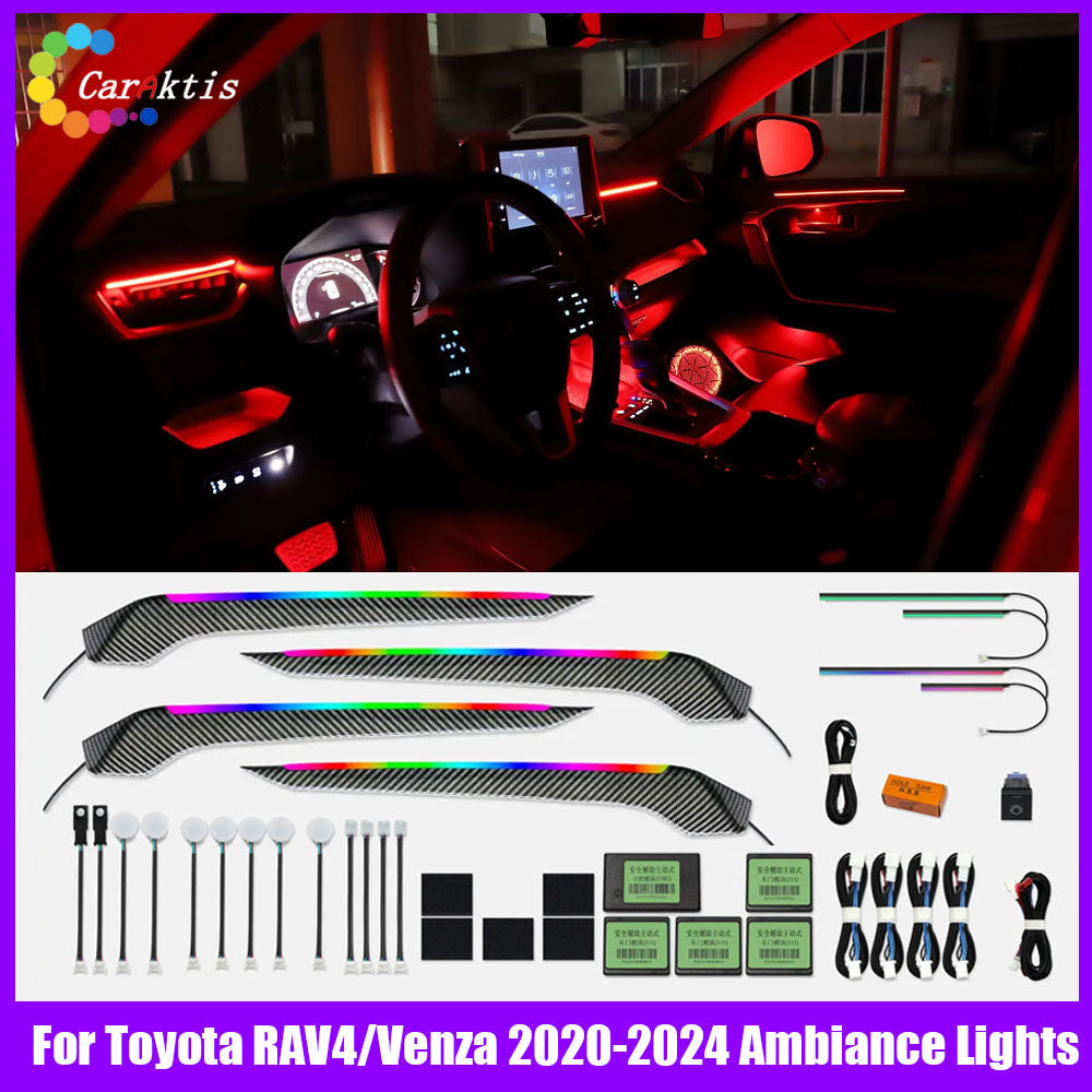 Toyota RAV4 interior ambient lighting at night with premium LED glow effect
