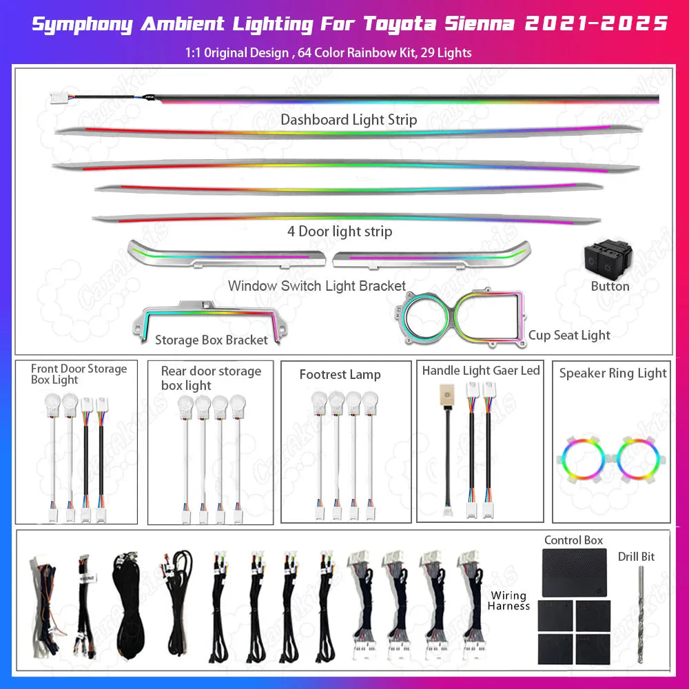 64-Color Symphony Interior LED Light Kit for Toyota Sienna 2021–2026
