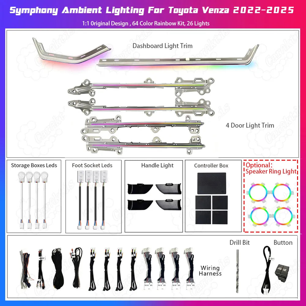 LED Ambient Interior Lighting Kit for Toyota Venza 2022-2026丨App &amp; Button Control
