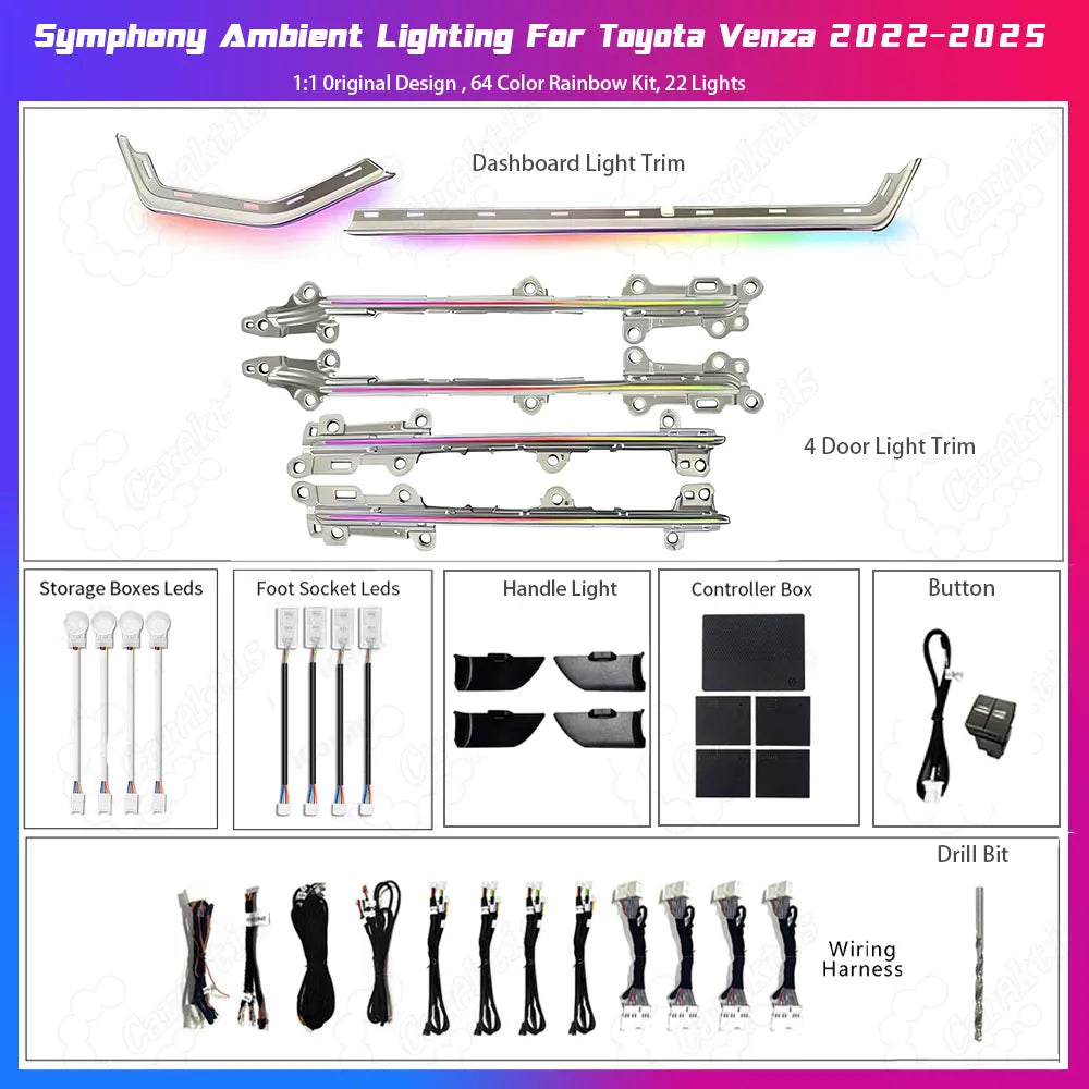 LED Ambient Interior Lighting Kit for Toyota Venza 2022-2026丨App &amp; Button Control