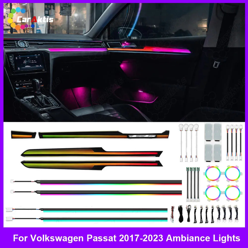 CarAkits Symphony Dynamic LED Ambient Lighting Kit for Volkswagen Passat 2017–2023 | 64-Color Interior Ambient Light Upgrade Trim