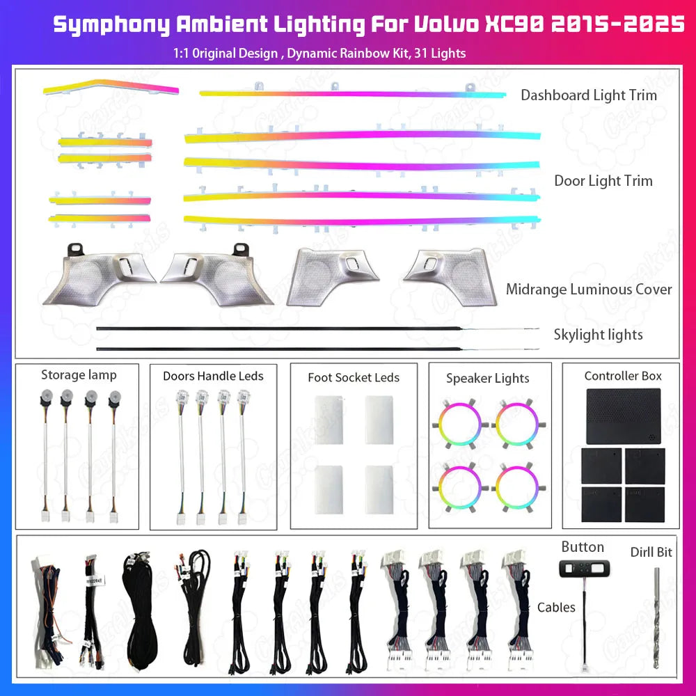 CarAkits LED Ambient Light For Volvo XC90 2015-2025 Dynamic Lighting Automotive Interior Atmosphere kit