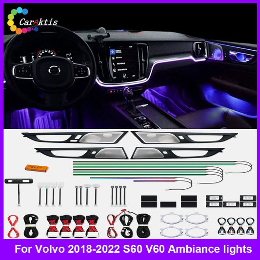 CarAkits 64 Colors LED Ambient Light For Volvo S60 V60 2018-2022 Dynamic Lighting Automotive Interior Decoration