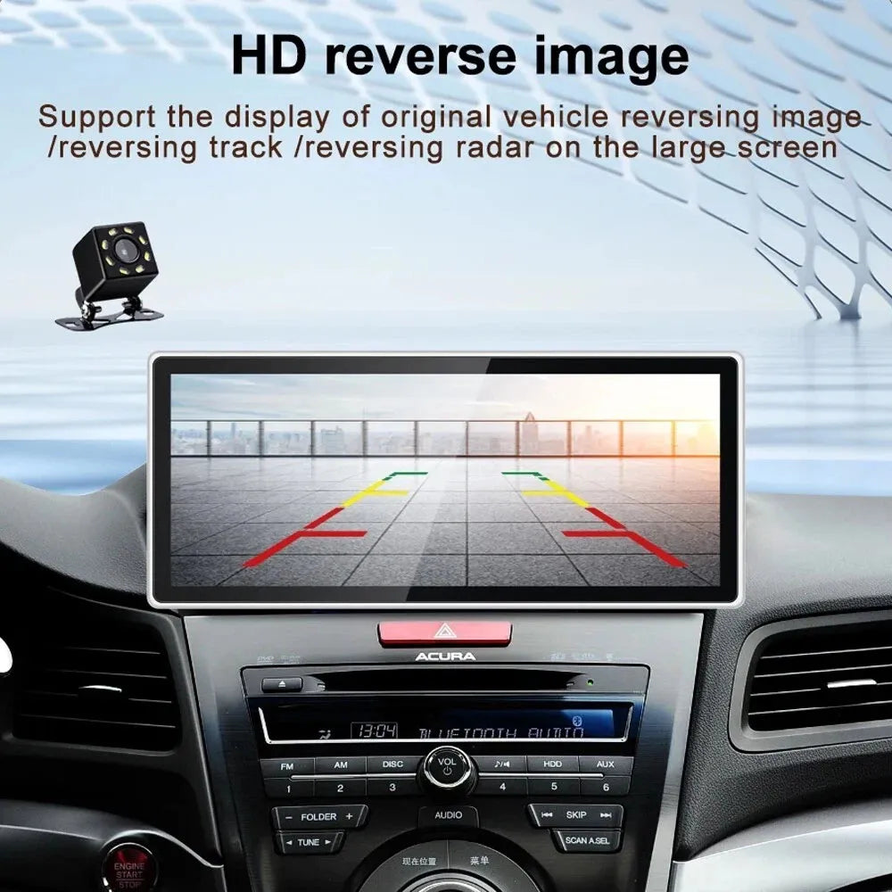 HD reverse camera display with dynamic parking line track and rear camera unit for Acura ILX.