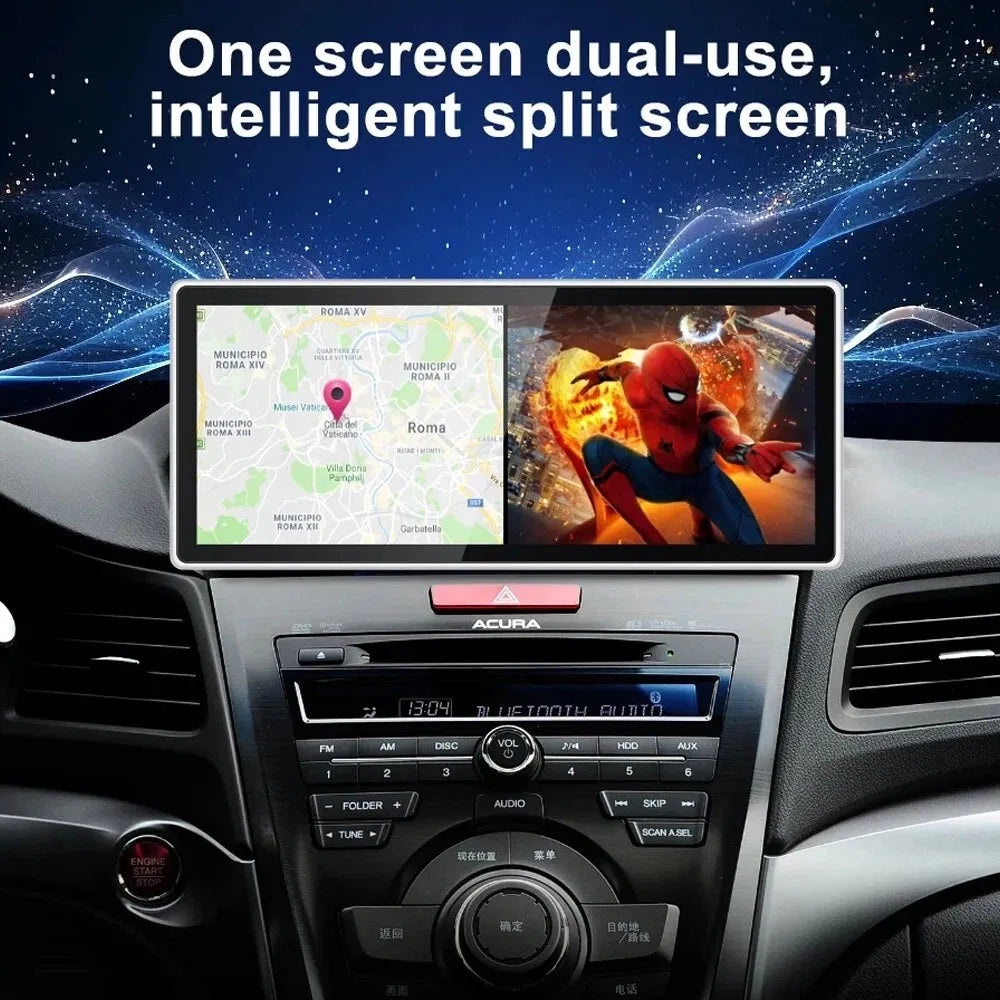 One screen dual-use split screen mode showing GPS map navigation and video playback simultaneously.