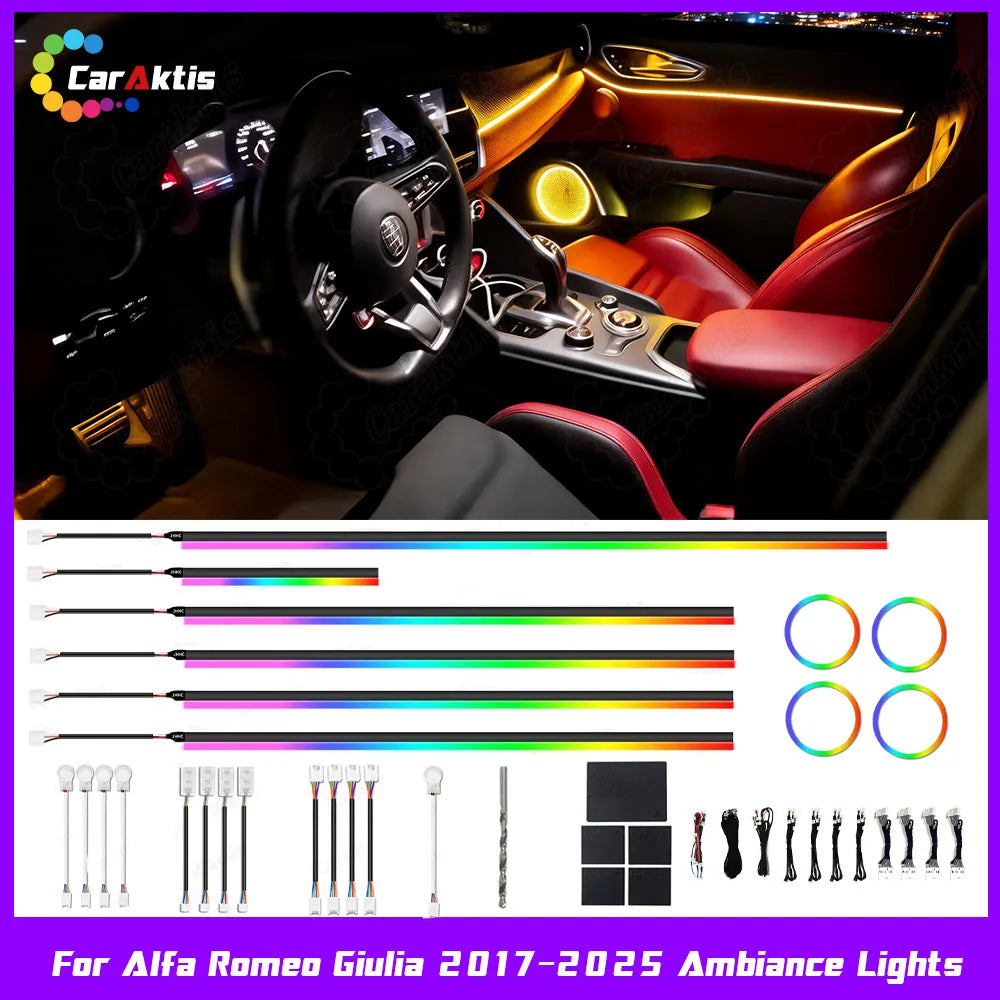 64-Color LED Ambient Lighting Kit for Alfa Romeo Giulia (2017-2026) | App Control