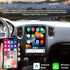 Large vertical touchscreen car stereo showing Apple CarPlay and Android Auto interface connected with a smartphone.