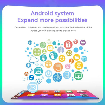 Android operating system display highlighting customizable UI themes and downloadable apps.