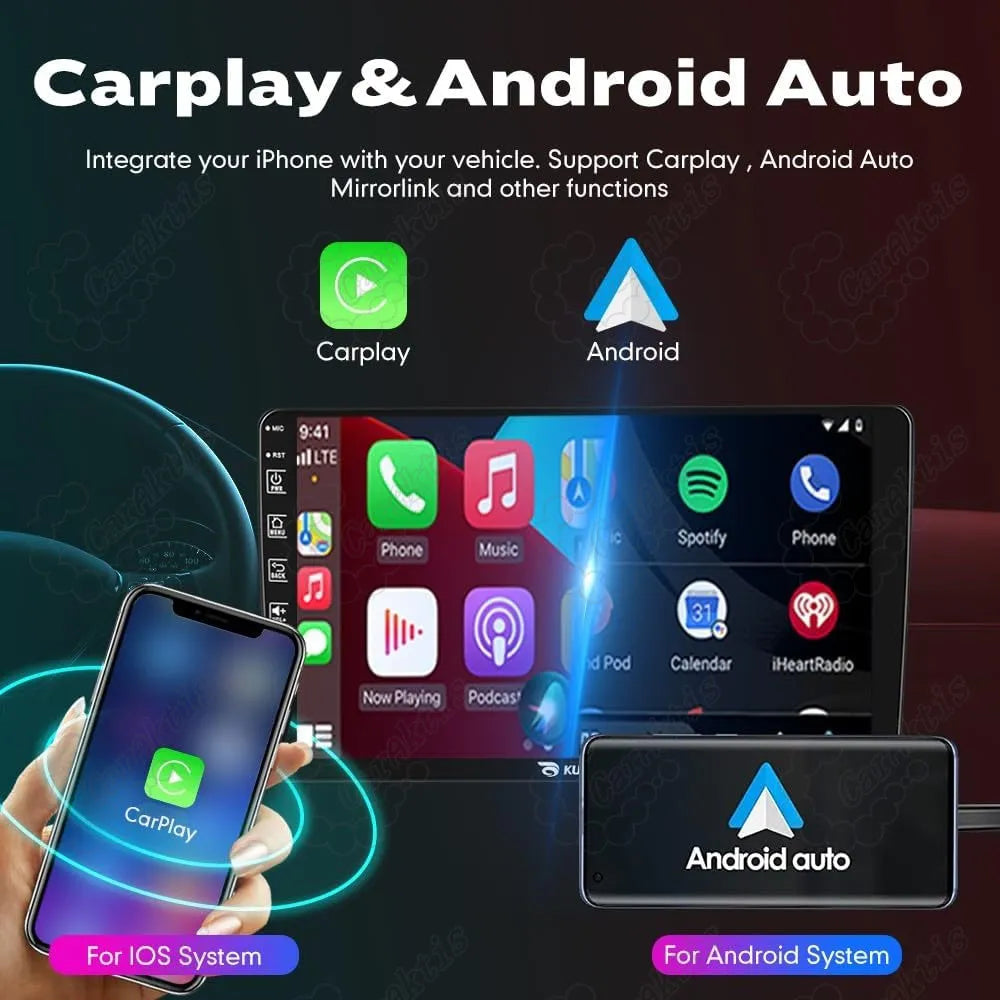 Apple CarPlay and Android Auto smartphone integration feature on 9-inch car head unit