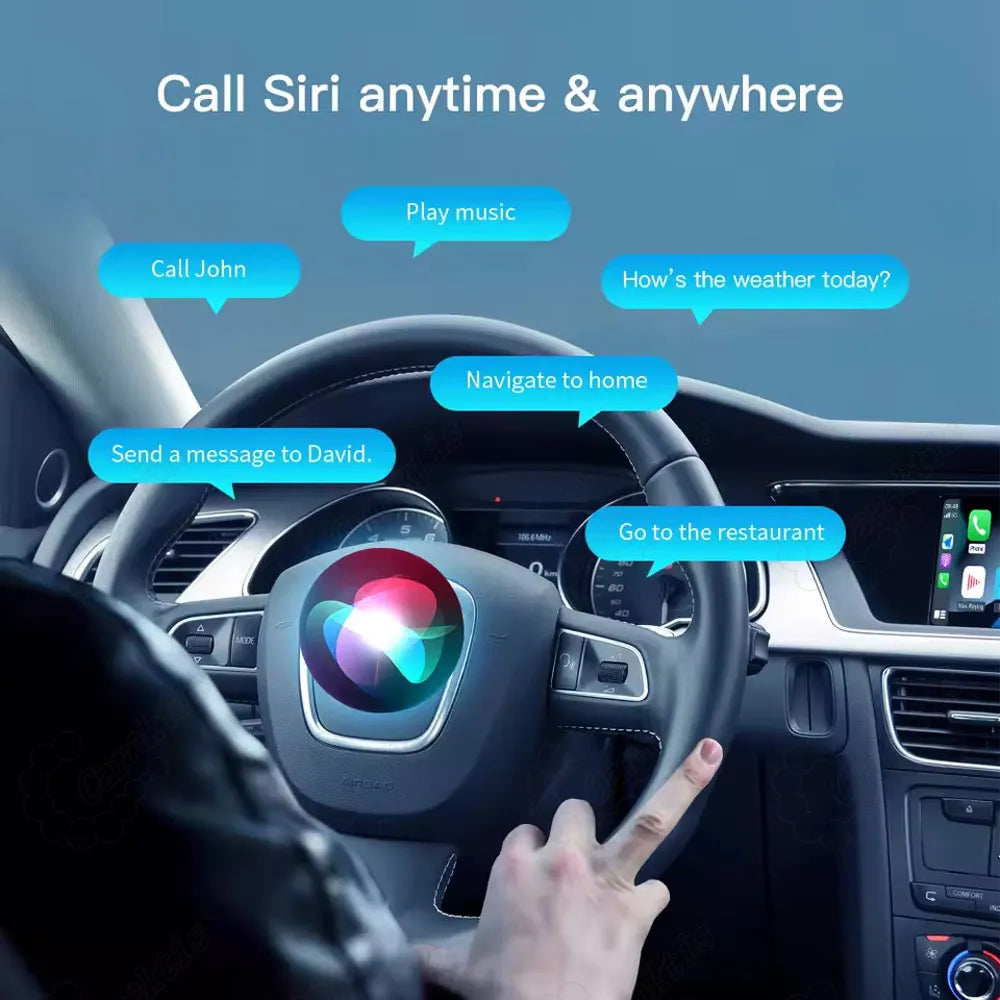 Using Siri voice commands for hands-free navigation and messaging while driving an Audi A1 with wireless CarPlay module.